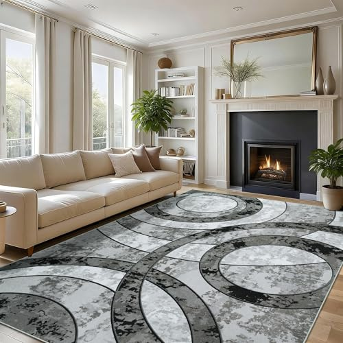 Homcomodar Waschbarer Teppich Wohnzimmer 160x230cm Grau Kurzflor Teppiche Kinderzimmer rutschfest Weich Teppich Schlafzimmer Modern Muster Teppiche Groß für Esszimmer Büro Wohnzimmer