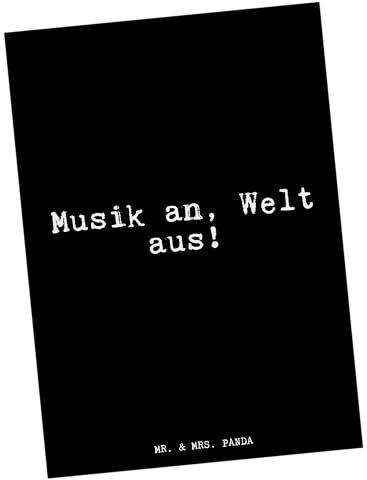 Mr. & Mrs. Panda Postkarte Musik an, Welt aus!... - Geschenk, Song, Einladung Geburtstag, Grußkarte, lustige Sprüche, lustig, Sprüche, Lied,