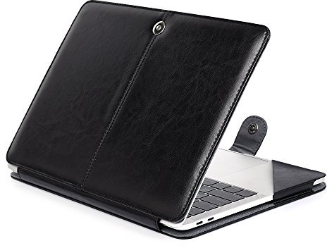 Se7enline 2016 2017 2018 Macbook Pro 15 Custodia in pelle PU Custodia a libro Folio Custodia per Macbook Pro 15 A1707/A1990 con Touch Bar e Touch ID con copertura per tastiera trasparente, nero