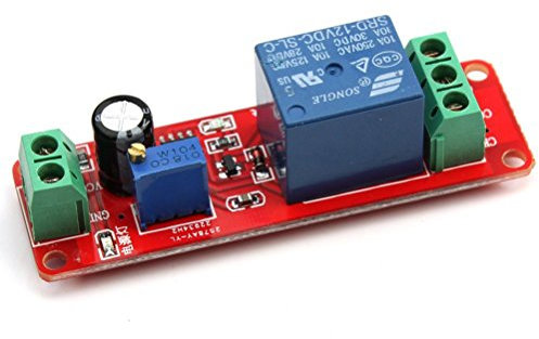 , modulo temporizzatore con timer 12 V , con relè, basato su chip NE555, con interruttore di attivazione e ritardo regolabile da 0 a 10 secondi.