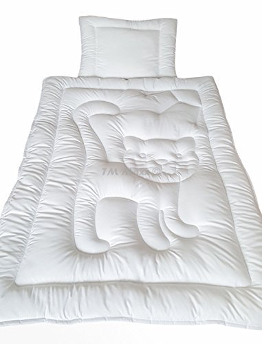 TM Maxx Baby Set Kinderdecke Bettdecke Decke U-Kissen Steppbett mit Kissen • Decke 100x135cm • U-Kissen 40x60cm • Kätzchen Motiv Weiß Zarte Mikrofaser Öko-Tex 100 Nachhaltiges Produkt