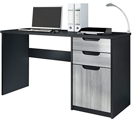 Vladon Schreibtisch Logan, Made in Germany, Bürotisch mit 2 Schubladen und 1 Tür, Schwarz matt/Avola-Anthrazit (129 x 76 x 60 cm)