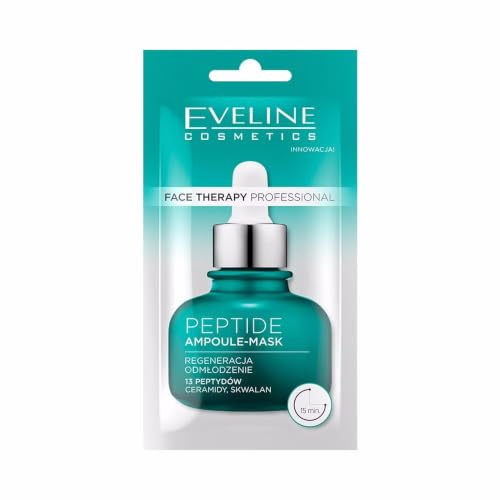 Eveline Cosmetics Face Therapy Professional Regenerating & Rejuvenating Cream Mask with 13 Peptides, Ceramides, and Squalane - Deep Moisturizing Face Treatment for Dry and Dull Skin - Vegan, 8ml