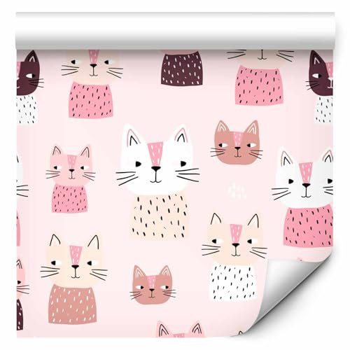 murando - Tapete selbstklebend 10m Wandtattoo dekorative Möbelfolie Dekorfolie Fotofolie Panel Wandaufkleber Wandposter Wandsticker - Kinderzimmer Katzen Mieze rosa g-B-0155-j-a