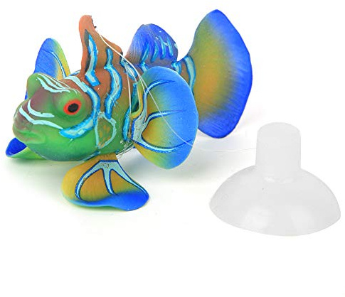 Zerodis Aquarium simulierter Fisch, lebensechte glühende Silikon-gefälschte Anglerfisch-Verzierung mit Saugnapf-Aquarium-Dekor-schwimmender Verzierung(Grün blau)
