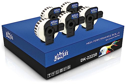 RINKLEE DK-22210 Endlos-Etiketten kompatibel für Brother P-Touch QL-500 QL-550 QL-560 QL-570 QL-700 QL-710W QL-720NW QL-800 QL-810W QL-820NWB QL-1060N QL-1100 QL-1110NWB | 29 mm x 30.48 m | 5 Rollen