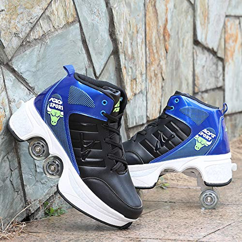 HUOQILIN Rollschuhe Damen,2 In 1 Inline Skates Kinder,Schuhe Mit Rollen Skateboardschuhe,Verstellbare Quad Skate Rollerskates Skating Sneakers Geschenke Für Kinder,Black-EU42