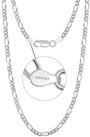 LeCalla Links 925 Sterling Silber Italienisch Figaro-Kette Halskette für Teenager und Frauen 16 Zoll