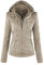 ORANDESIGNE Jacke Damen PU Lederjacke Lange Ärmel Kurzmantel Jacke mit Kapuze Motorradbekleidung Khaki XL
