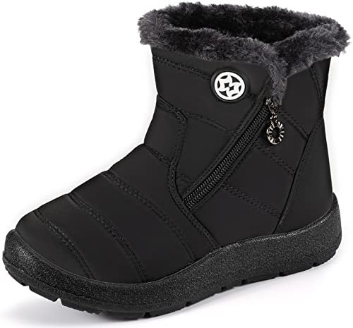 Gaatpot Stivali da Neve Ragazzi Ragazze Scarpe Invernali Bambini Fodera Calda Stivali Piatto Impermeabili Stivaletti Morbide Antiscivolo Nero#2 34 EU = 35 CN