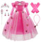 Monissy Princesse Elsa Robe Costume Reine des Neiges Rose 2 Dentelle Manche Longue Tulle Brillant Papillon Diadème Perruque Gant Baguette Déguisement Halloween Anniversaire,Rose 2,100