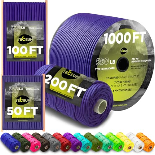 TECEUM Paracord Rope Type III 550 – Tactical MIL-SPEC – Outdoor Para Cord