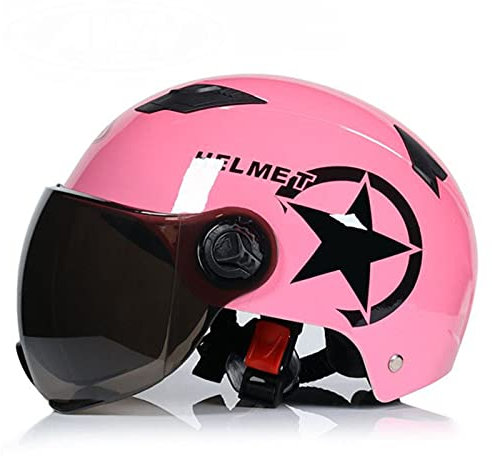 Casque Ouvert Casque Moto Jet Vintage Casque Moto Demi Moto Casque Bol Adultes Hommes Femmes Scooter Locomotive Casque Open Face Moto Casque Rétro Casque Coupe-Vent Certification ECE,Rose