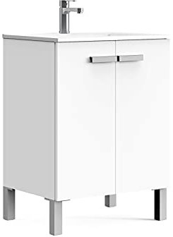 Baikal Mueble de Baño Neo, Dos Puertas, Mueble con Patas. Varios Acabados y Medidas. Melamina 16mm. Mueble MONTADO. 2 Puertas sin Espejo 60 cm Blanco