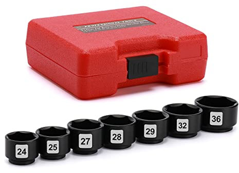 EMENTOL 7PCS 3/8 Drive Low Profile Oil Filter Socket, CR-V, Oil Filter Cap Remover and Installer Tool Set-24mm, 25mm, 27mm, 28mm, 29mm, 32mm, 36mm, Oil Filter Cap Wrench Tool Kit
