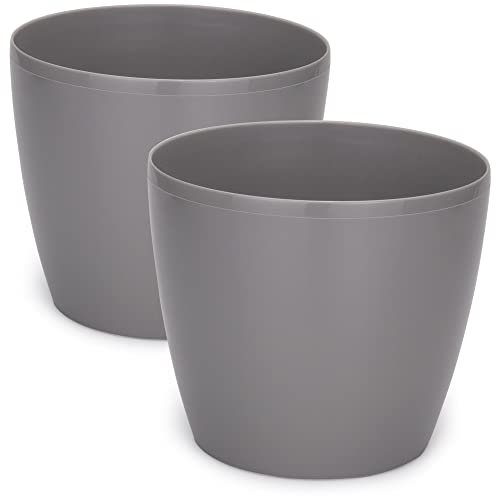 PECZEKO Glänzende Blumentöpfe - Deko Pflanztopf für Blumen & Kräuter - Langlebige & leichte runde Kunststoff-Pflanzentöpfe für Wohn- & Esszimmer, Küche, Terrasse, Balkon - 2er-Set - (Grau, ø 18 cm)