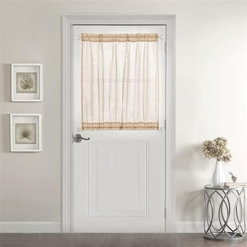 Devola Scheibengardine Leinenoptik Tür Gardinen BxH 132x101cm Sand 1 Stück | Scheibengardinen Lang, Halbtransparent Unifarben Vorhang, Modern Bistrogardine für Küche Wohnzimmer Schlafzimmer Balkontür