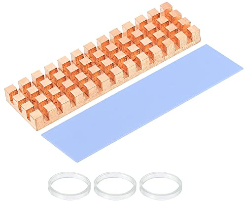 sourcing map Copper Heatsink 70x20x6mm with Thermal Pad and Rubber Ring for M.2 SSD Memory, PC, Laptop Cooler 1 Set