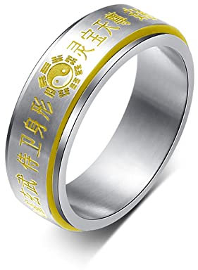 Whoiy Ying Yang Ring, Hochzeitsring Herren Edelstahl Gold Yin Yang Rune Religiöser Ring für Frauen 54 (17.2) Kostenlos Gravieren
