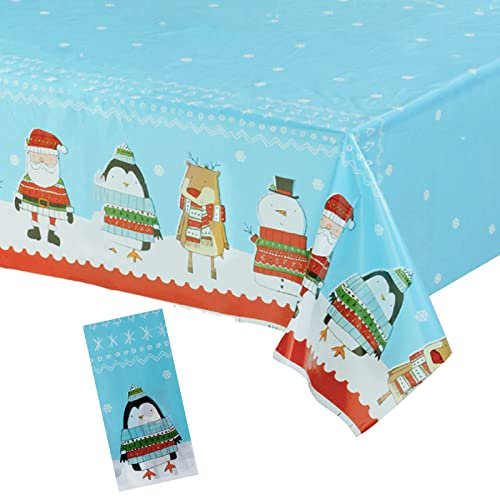 Weihnachtstischdecke Blau,120 * 180CM Tischdecke Weihnachten Rechteckige Weihnachten Tischhussen Tischläufe aus Kunststoff,wasserdichte Ölbeständig Tischdecken für Party,Picknick,Geburtstags