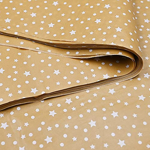 Seidenpapier, 50 x 35 cm, weiße Sterne, Braun, Geschenkpapier, Großpackung für Weihnachten, Hochzeit, Geburtstag, DIY-Geschenkdekorationen, 50 Stück