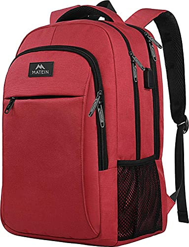 MATEIN Laptop Rucksack 15,6 Zoll, Laptoprucksack mit Laptopfach und USB-Ladeanschluss Notebook Rucksack Wasserabweisend Arbeit Herren Backpack Reisen Business, Rot