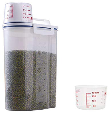 KAGUOl Contenitori Crocchette Cane, 2L Contenitore Ermetico Crocchette Cane,Contenitore Ermetico, Dispenser per Cereali Secchi con Misurino e Beccuccio, Plastica priva di BPA, per Riso, Farina, Grano