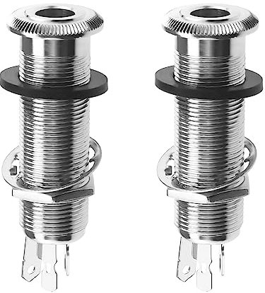 Be In Your Mind 2 Stück 6,35mm Stereo-Barrel-Klinkenbuchse mit 4-poligem Gitarren-Bass 1/4-Zoll-Barrel-Jack-Zylinder-Eingangs-Ausgangsbuchsen Gitarrenzubehör Kupfer Silber