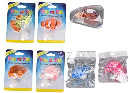 Wisecoco 7 Piezas De Peces Artificiales Que Brillan Intensamente, Decoraciones Flotantes para Peceras, Acuario, Simulación Colorida, Adornos De Peces De Silicona, Paisaje