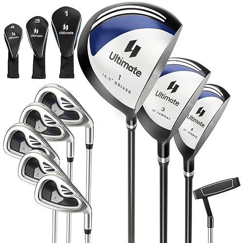 Tangkula Set completo di mazze da golf da uomo, 9 pezzi, per destrorsi, include driver in lega da 460 cc, legno da fairway 3#, ibrido 4#, 6#, 7#, 8#, 9# e P#, putter Pullet e 3 copritesta (blu navy)
