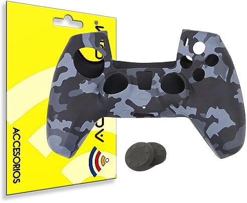 Actecom Funda de Silicona Compatible con Mando Sony Playstation 5 PS5 Camuflaje Carcasa Cubierta Anti Caídas Golpes Goma Flexible + Grip de Regalos (Gris)
