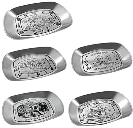 5Pcs Stainless Steel Dinner Plates, Camping Serving Plates, Retro Style Fruit Tray, Large Capacity Dessert Salad Plates, Portable Camping Tableware(10inch)