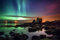 adrium Acryl-Bild 140 x 90 cm: Aurora-Lichter schimmern am Nachthimmel über einer Küstenszene, erstellt mit generativer KI (211444482)