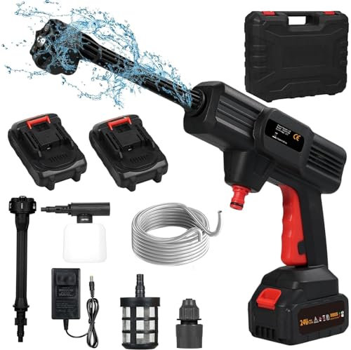 Idropulitrice senza fili, rondelle a getto, 24 V con 2 pezzi ricaricabili da 2000 mAh * 10 idropulitrici a batteria, motore brushless batteria 6 in1 modalità di iniezione multiple, per pulizia e