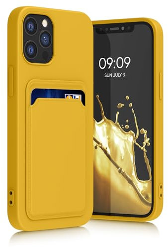 kwmobile Case Compatible with Apple iPhone 12 / iPhone 12 Pro Case - TPU Phone Cover with Credit Card Holder - Radiant Yellow