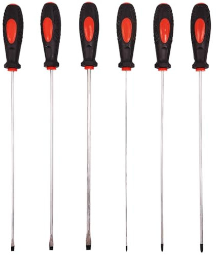 6 Pcs Professional Extra Long Reach Screwdriver Set Phillips & Slotted DIY Hand Workshop Tools Soft Grip Handles Magnetic Tip UK Free P&P