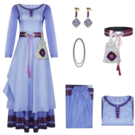 AYYOHON Wish Asha Kostüm Erwachsene Prinzessin Kleid für Frauen Asha Ohrringe Halskette Hüfttasche Halloween Weihnachten Cosplay Outfits XL, Damen