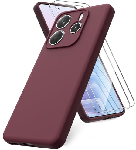 Vansdon Cover Compatibile con Xiaomi Redmi Note 14 5G[Nicht für 4G], 2 Pellicola Protettiva in Vetro Temperato, Gomma Gel di Silicone Liquida Antiurto Custodia - Bordeaux