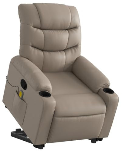 vidaXL Massagesessel, Verstellbar Sessel mit Aufstehhilfe, Fernsehsessel Relaxsessel mit Liegefunktion, Liegesessel Aufstehsessel Polstersessel, Cappuccino-Braun Kunstleder