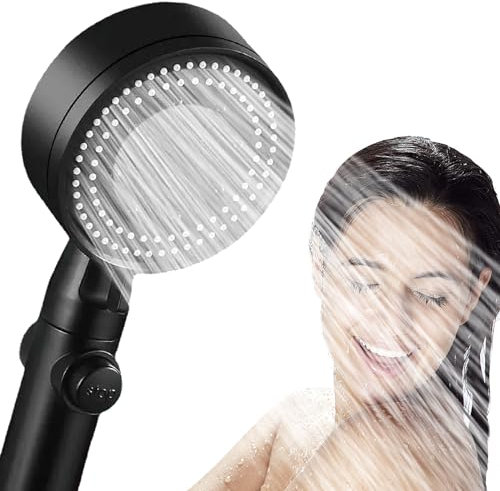 Wassersparender Duschkopf, 5 Modi Booster-Duschkopf, Hochdruck Massage Regendusche mit 1.5m Schlauch, Wassersparend Handbrause, Hochdruck Duschkopf Verstellbarer, One Button Sto