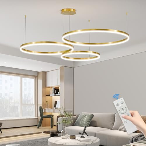 Mikeru Minimalist Pendant Light 40+60+80cm, Dimmable 10-100% Gold Height Adjustable with Memory Function 3000K/4500K/6500K LED for Kitchen Island