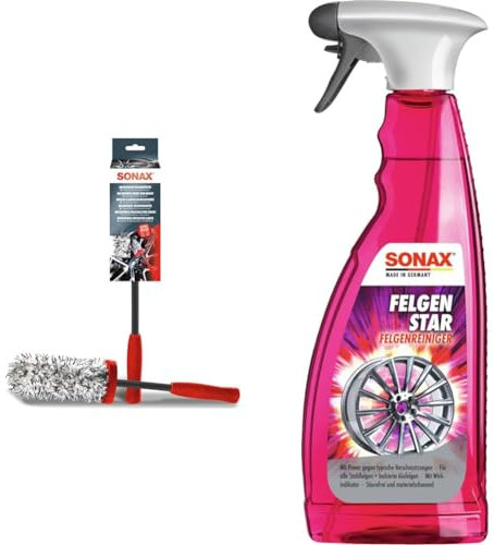 SONAX Microfaser FelgenBürste (1 Stück) & FelgenStar (750 ml) säurefreier Felgenreiniger zur effektiven Reinigung von Stahlfelgen & lackierten Aluminiumfelgen, Art-Nr. 02274000
