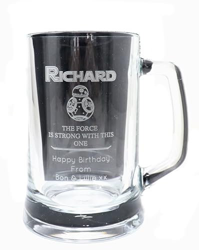 Personalised Pint Glass Tankard - BB8 Star Wars Design (No Gift Box)
