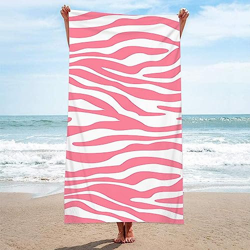 Mikrofaser Handtuch Pink Zebra Muster Strandtuch Weich Absorbierendem Badetücher Waschbar Strandhandtuch für Camping Fitnessstudio Reisehandtuch Strandtuch Mikrofaser 100x200cm