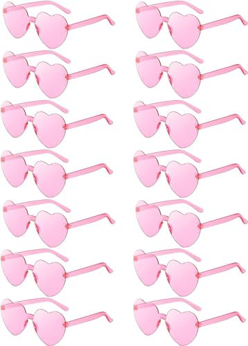 Daover 14 Paar Herz Sonnenbrille, Rosa Herzbrille Partybrille, Lustige Partybrillen, Bonbonfarbene Gläser, Hippie Brille für Geburtstagsfeier, Fasching, Karneval, Malle, für Kinder und Erwachsene