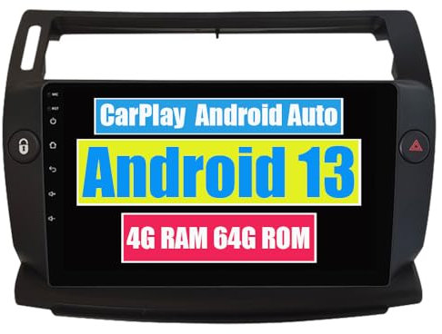 RoverOne Autoradio CarPlay Haupteinheit für Citroen C4 C-Triomphe C-Quatre 2004-2014 Android Auto Touchscreen Sat Navi Bluetooth WiFi Radio Player (schwarzer Rahmen)
