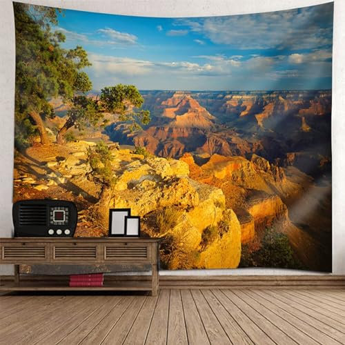 Gualiy Wandbehang Schlafzimmer Berge, Tapisserie 350x256 Baum Himmel Szenerie Tapisserie für Wohnzimmer Schlafzimmer Wohnkultur, Braun Blau