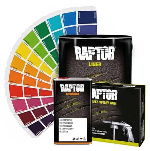 Generisch RAPTOR Lack Grün inkl. Härter & Lackierpistole - kratzfeste Beschichtung für Fahrzeuge - RAL 6018