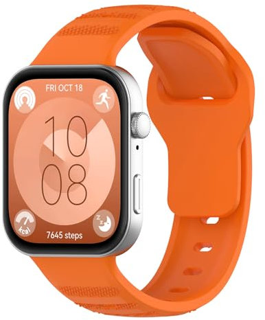 Silikon Armband Kompatibel mit Huawei Watch Fit 4/Fit 4 Pro/Fit 3 Atmungsaktiv Wasserdicht Verstellbar Sport Ersatzarmband Weich Silikon Uhrenarmband für Damen und Herren(Orange)