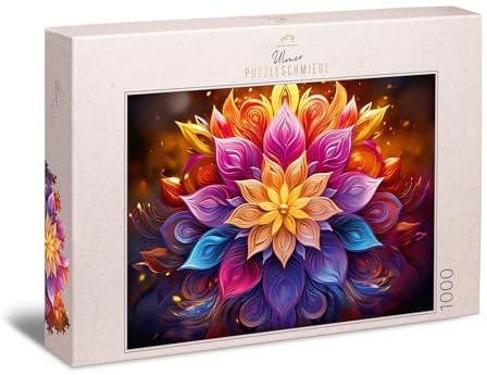 Ulmer Puzzleschmiede - 1000 Teile Puzzle Neon Mandala - Blumen-Blüten-Design als Mandala-Puzzle - Puzzle-freundliche Farben & Kontraste - Puzzle-Qualität Made in Germany